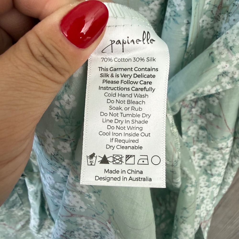 NEW Papinelle Teal Cherry Blossom Maxi Robe Cotton Silk Lace Trim Floral Medium - Picture 14 of 14